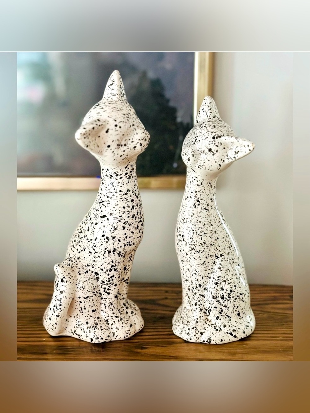 Vintage Speckled Ceramic Cat Figurines